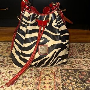 Dooney & Bourke Zebra Print Shoulder Bag with Red Accents